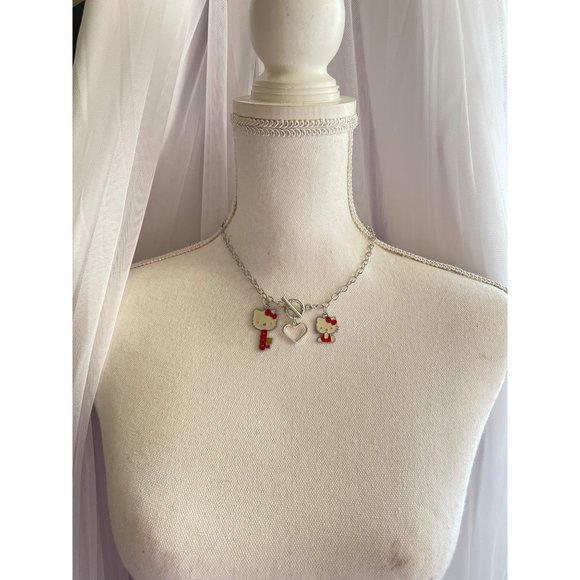 Silver hello kitty red charm heart choker necklace - Picture 6 of 6